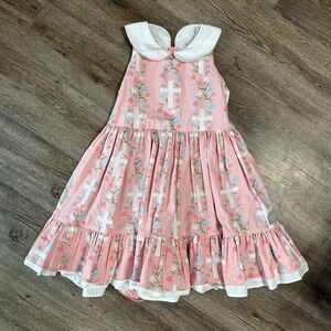 Eleanor Rose Girls 7-8 Years Easter Dress Pink Cross Floral Collar Sleeveless